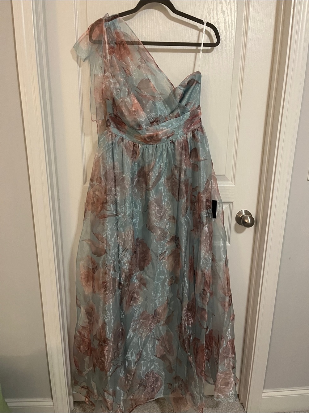 NWT LULUS Floral Organza Tie Shoulder Fairycore Wedding Guest Formal Ball Gown L - Picture 3 of 10